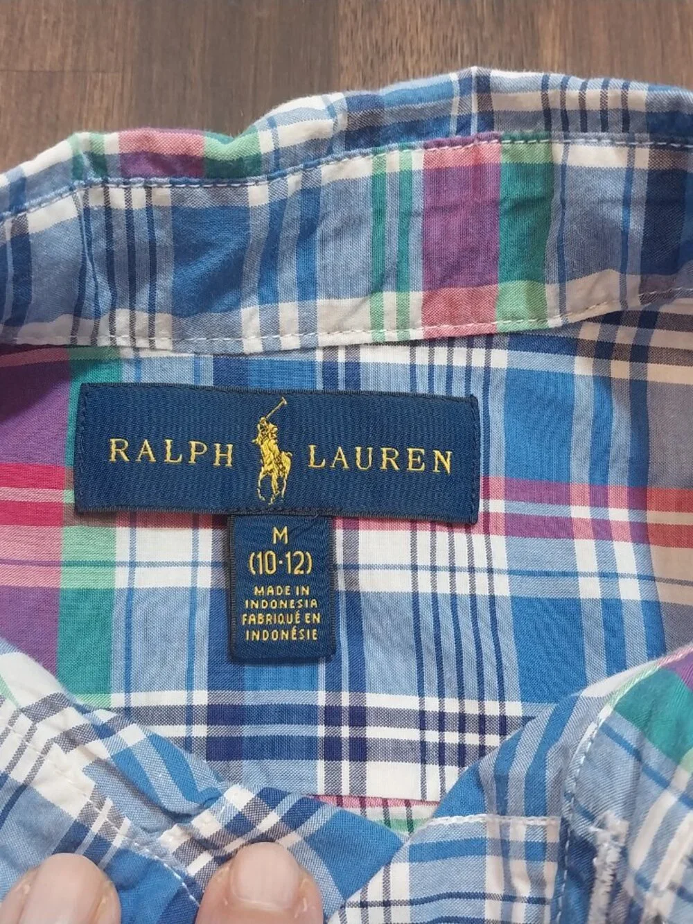 Ralph Lauren Button Up Shirt Boy 10-12 M Short Sleeve Blue Green Pink Plaid Pony